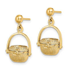 14K Yellow Gold 3D Nantucket Basket Dangle Earrings