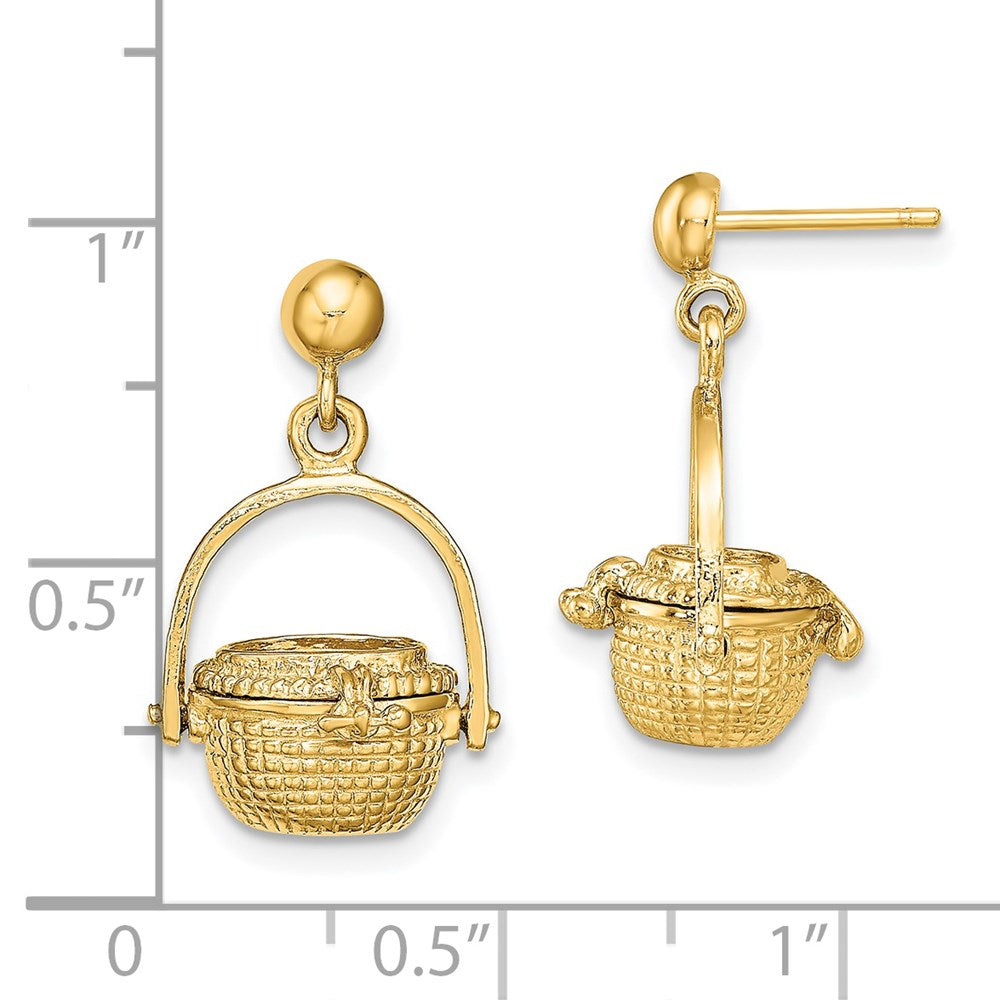 14K Yellow Gold 3D Nantucket Basket Dangle Earrings