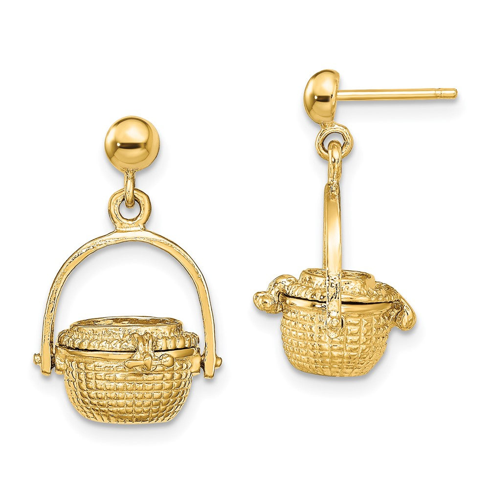 14K Yellow Gold 3D Nantucket Basket Dangle Earrings