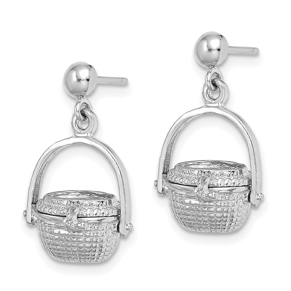 14K White Gold 3D Nantucket Basket Dangle Earrings