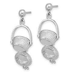 14K White Gold 3D Nantucket Basket Dangle Earrings