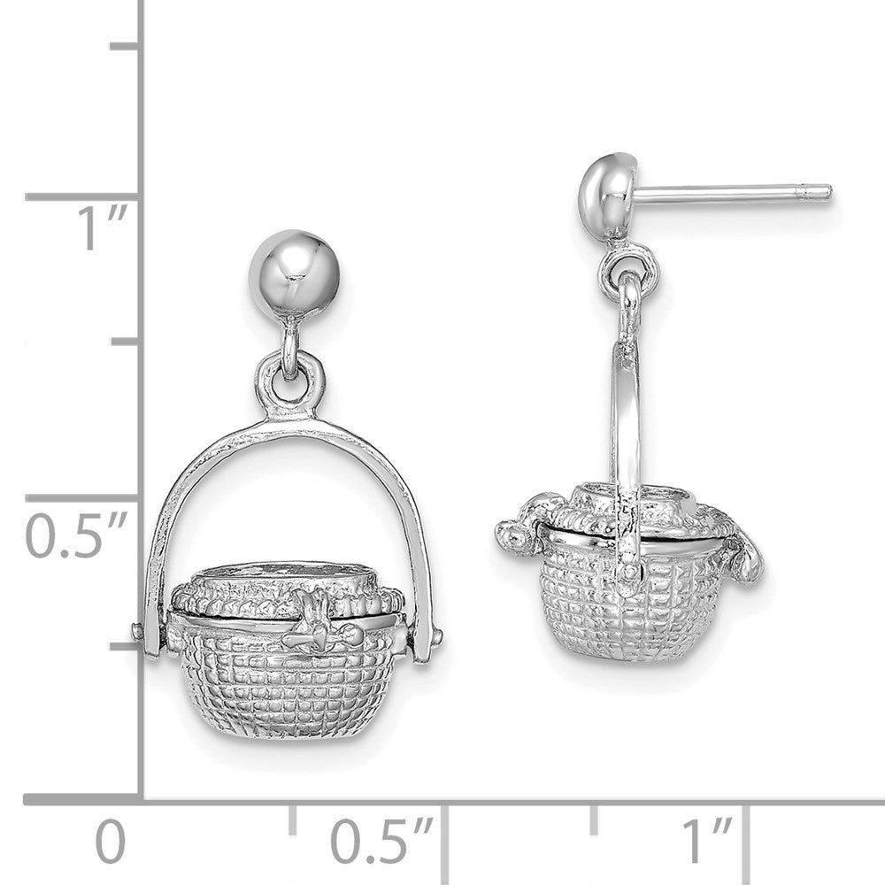 14K White Gold 3D Nantucket Basket Dangle Earrings