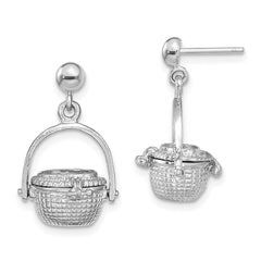 14K White Gold 3D Nantucket Basket Dangle Earrings