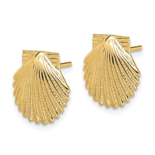14K Yellow Gold 2D Polished Scallop Shell Post Earrings