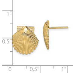14K Yellow Gold 2D Polished Scallop Shell Post Earrings