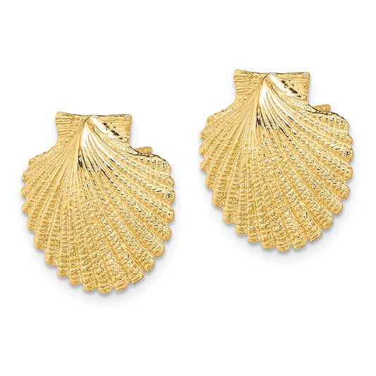 14K Yellow Gold 2D Textured Scallop Shell Post Earrings