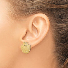14K Yellow Gold 2D Textured Scallop Shell Post Earrings