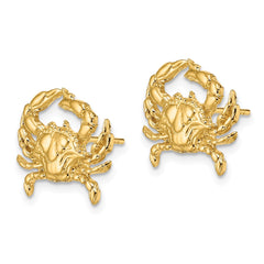 14K Yellow Gold 2D Blue Crab Post Earrings