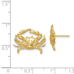 14K Yellow Gold 2D Blue Crab Post Earrings