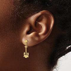 14K Yellow Gold Polished Navy Anchor Dangle Earrings