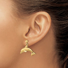 14K Yellow Gold Jumping Dolphin Dangle Earrings