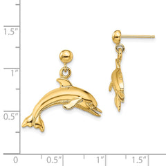 14K Yellow Gold Jumping Dolphin Dangle Earrings