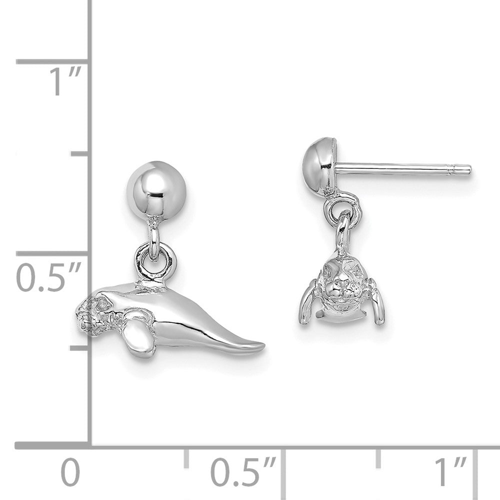 14K White Gold 3D Polished Mini Manatee Dangle Earrings