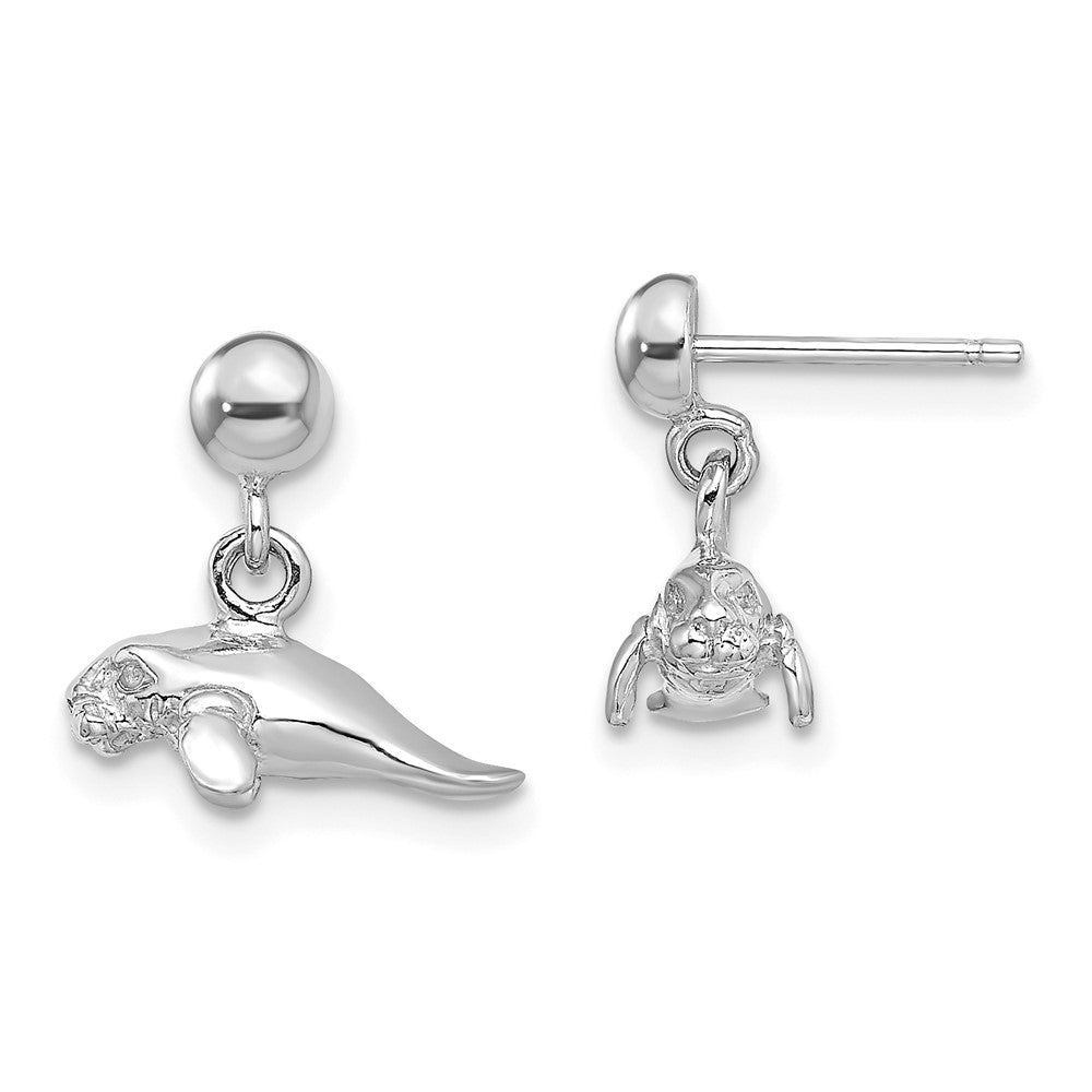 14K White Gold 3D Polished Mini Manatee Dangle Earrings