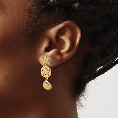 14K Yellow Gold Diamond-cut Starfish, Shell ,Sand Dollar Dangle Earrings