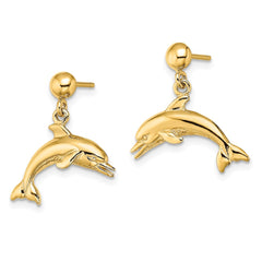 14K Yellow Gold Jumping Dolphin Dangle Earrings