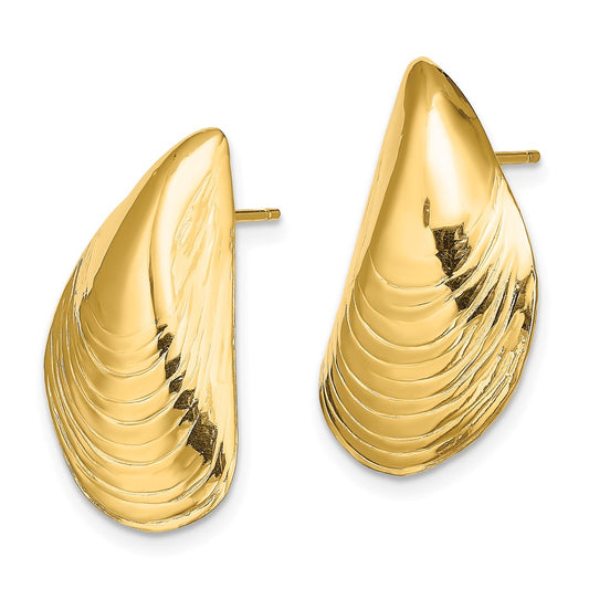 14K Yellow Gold Polished Mussel Shell Post Earrings