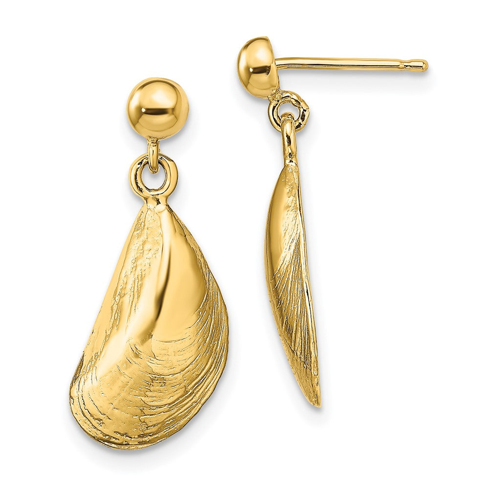 14K Yellow Gold Mussel Shell Dangle Earrings