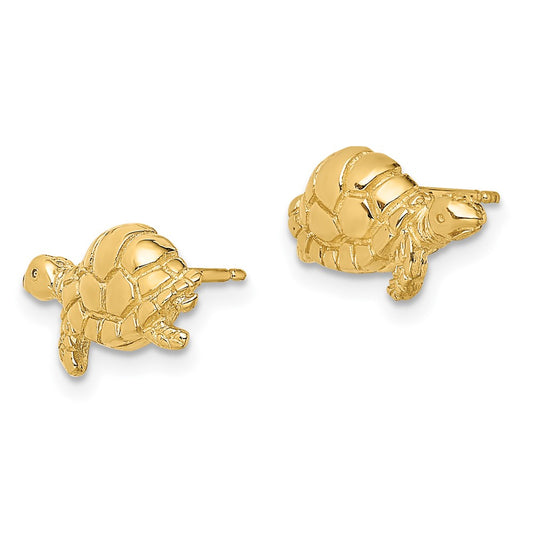 14K Yellow Gold Polished Swimming Sea Turtle Post Earrings