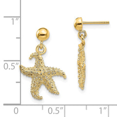 14K Yellow Gold 3D Starfish Post Dangle Earrings