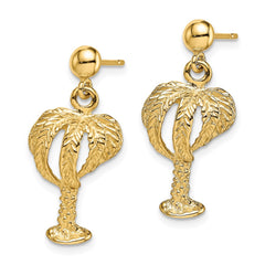 14K Yellow Gold Palm Tree with Full Leaves Dangle Earrings