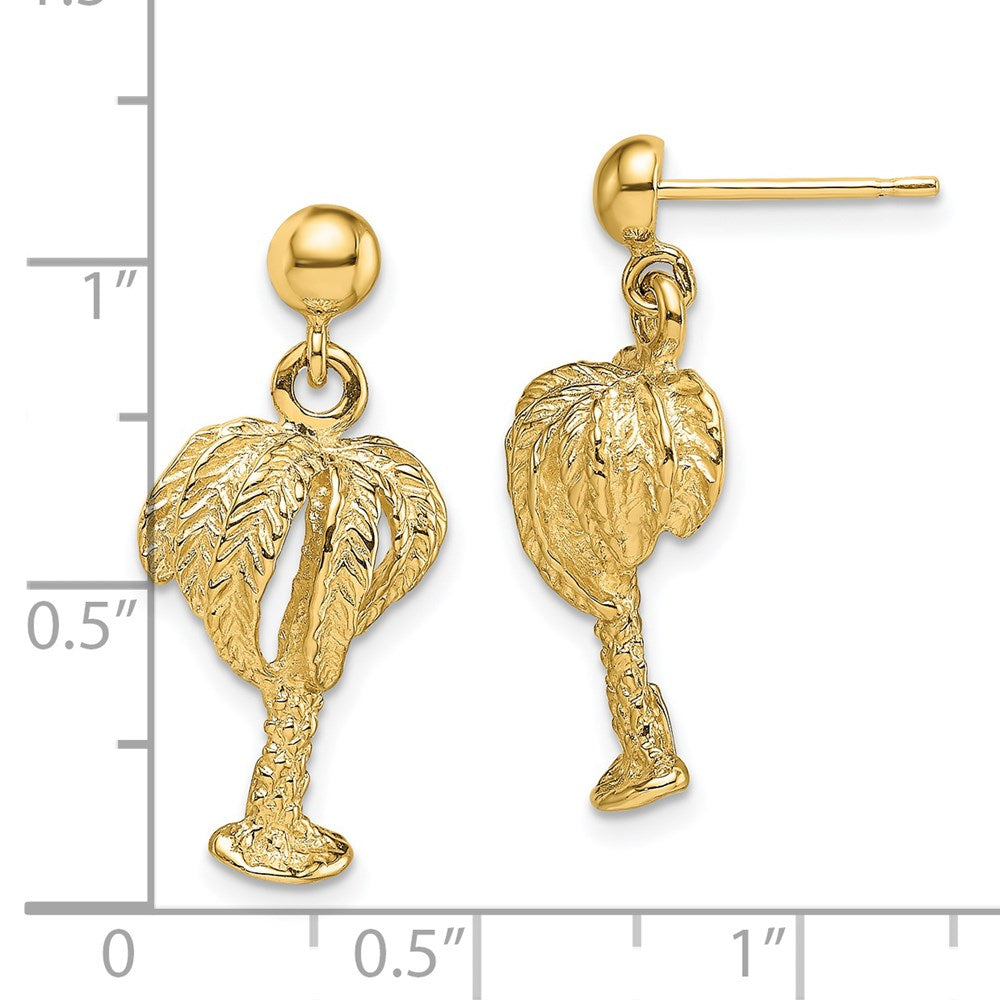 14K Yellow Gold Palm Tree with Full Leaves Dangle Earrings