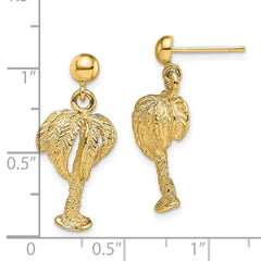 14K Yellow Gold Palm Tree with Full Leaves Dangle Earrings