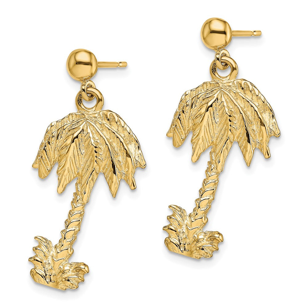 14K Yellow Gold Palm Tree Post Dangle Earrings