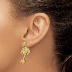 14K Yellow Gold Palm Tree Post Dangle Earrings