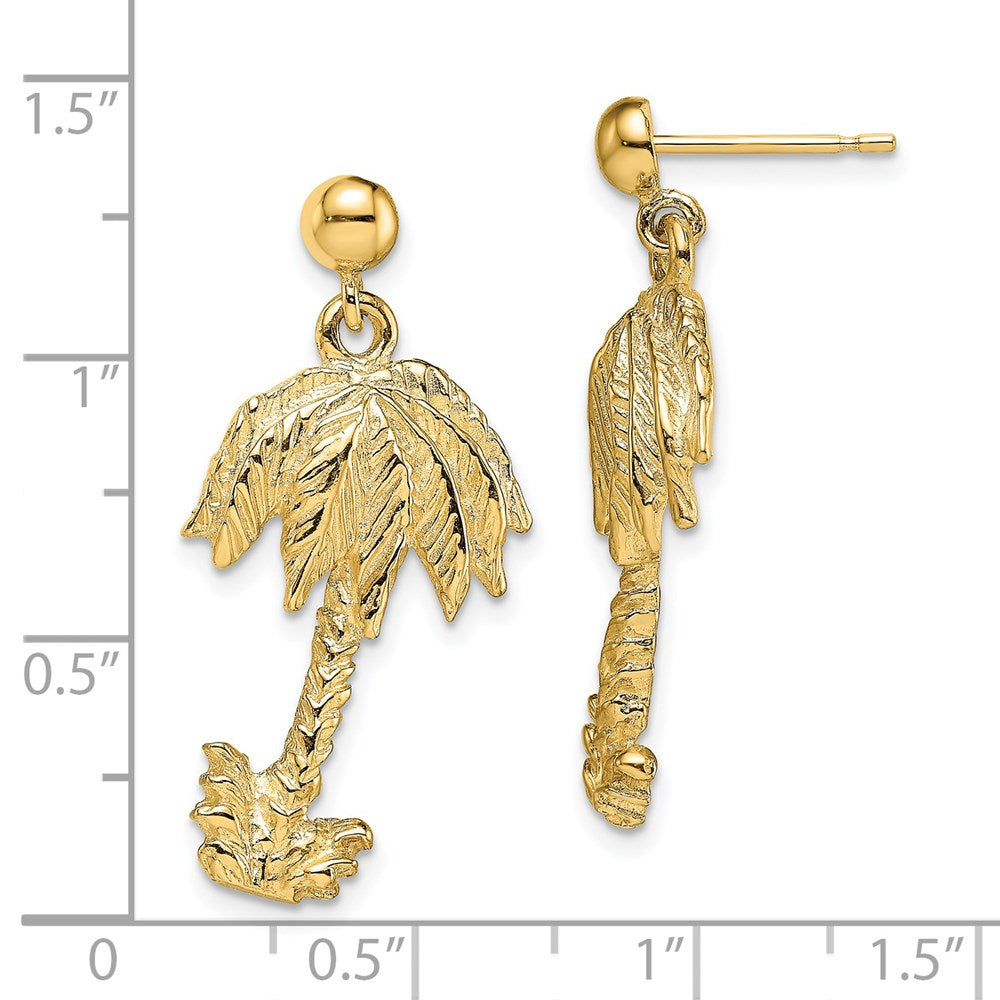 14K Yellow Gold Palm Tree Post Dangle Earrings