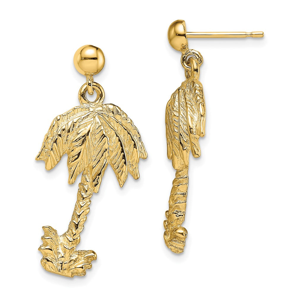 14K Yellow Gold Palm Tree Post Dangle Earrings