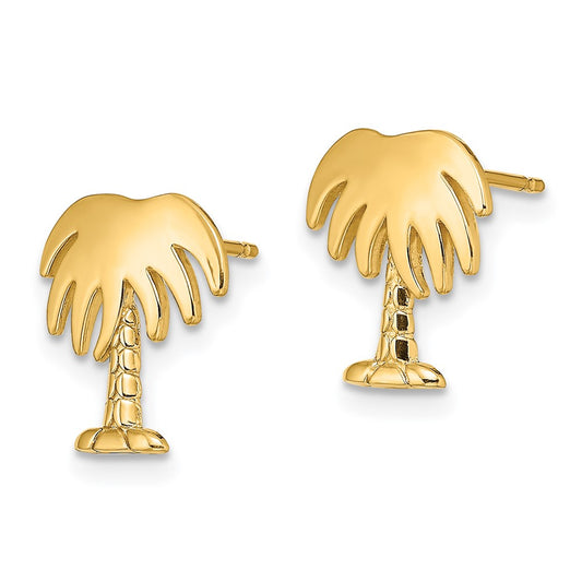 14K Yellow Gold Charleston Palm Tree Post Earrings