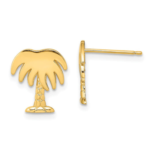 14K Yellow Gold Charleston Palm Tree Post Earrings