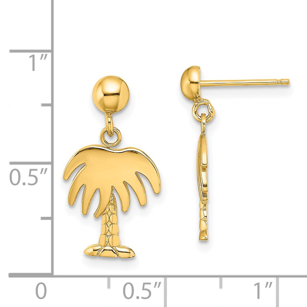 14K Yellow Gold Charleston Palm Tree Dangle Earrings