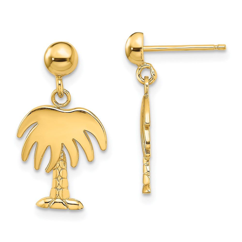 14K Yellow Gold Charleston Palm Tree Dangle Earrings