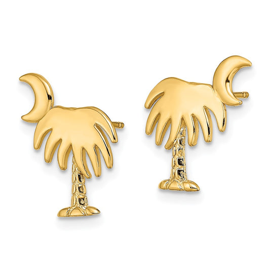 14K Yellow Gold Charleston Palm Tree with Moon Post Earrings