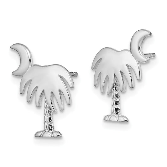 14K White Gold White Charleston Palm Tree with Moon Earrings