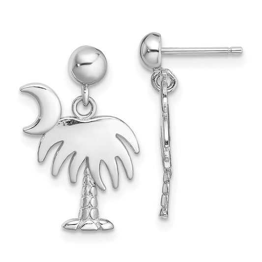 14K White Gold Charleston Palm Tree with Moon Dangle Earrings