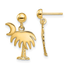 14K Yellow Gold Charleston Palm Tree with Moon Dangle Earrings