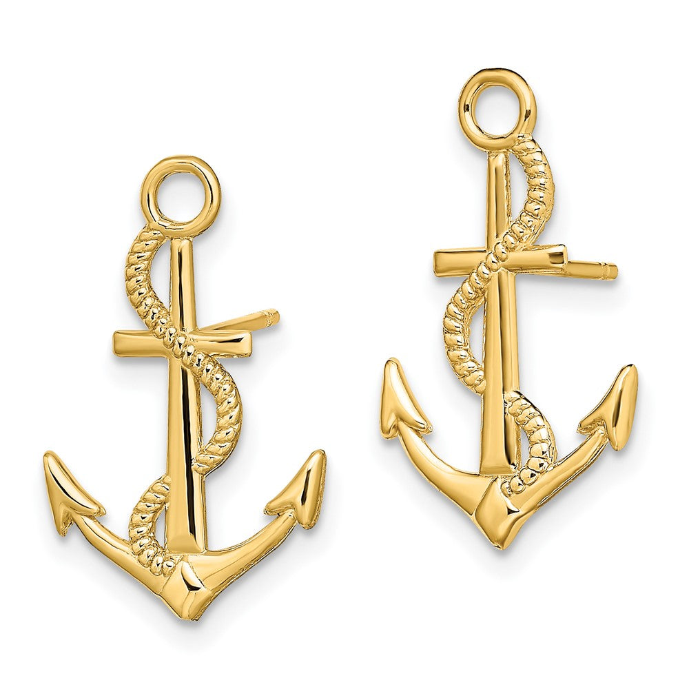 14K Yellow Gold Polished Textured Anchor with Rope Post Earrings