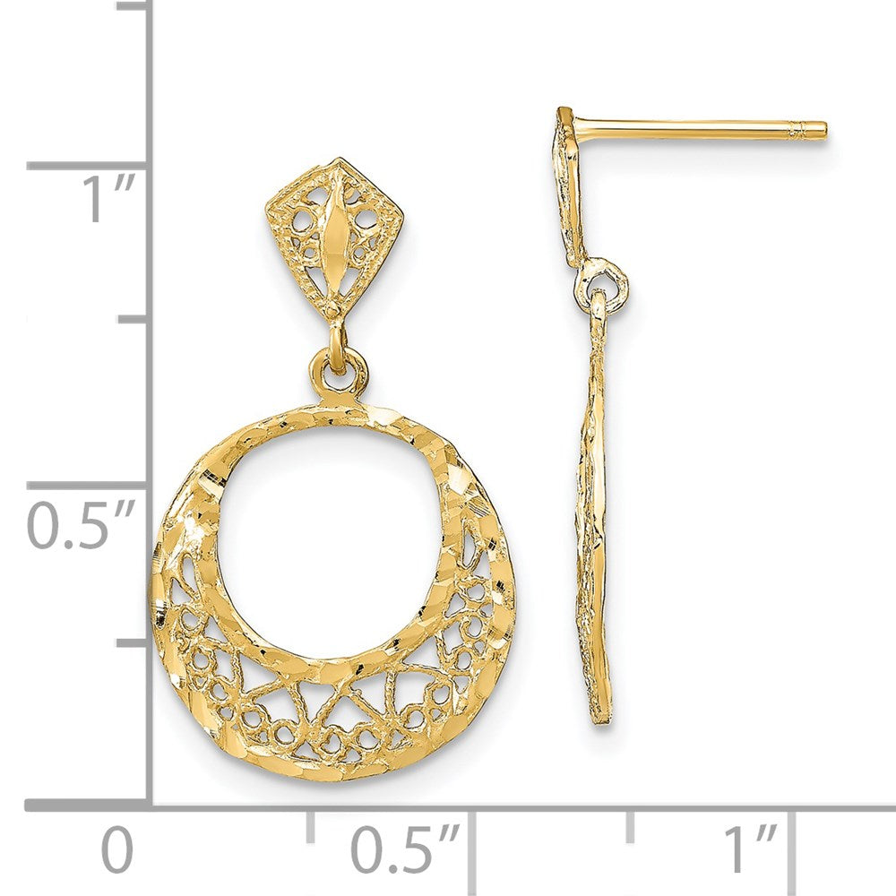 14K Yellow Gold Fancy Diamond-cut Post Dangle Earrings