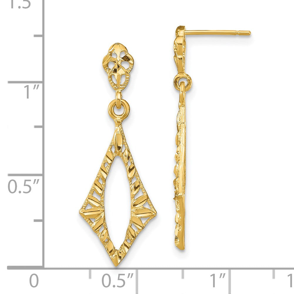 14K Yellow Gold Diamond-cut Diamond Shape Post Dangle Earrings