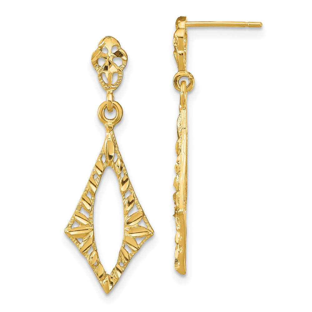 14K Yellow Gold Diamond-cut Diamond Shape Post Dangle Earrings