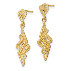 14K Yellow Gold Diamond-cut Fancy Post Dangle Earrings