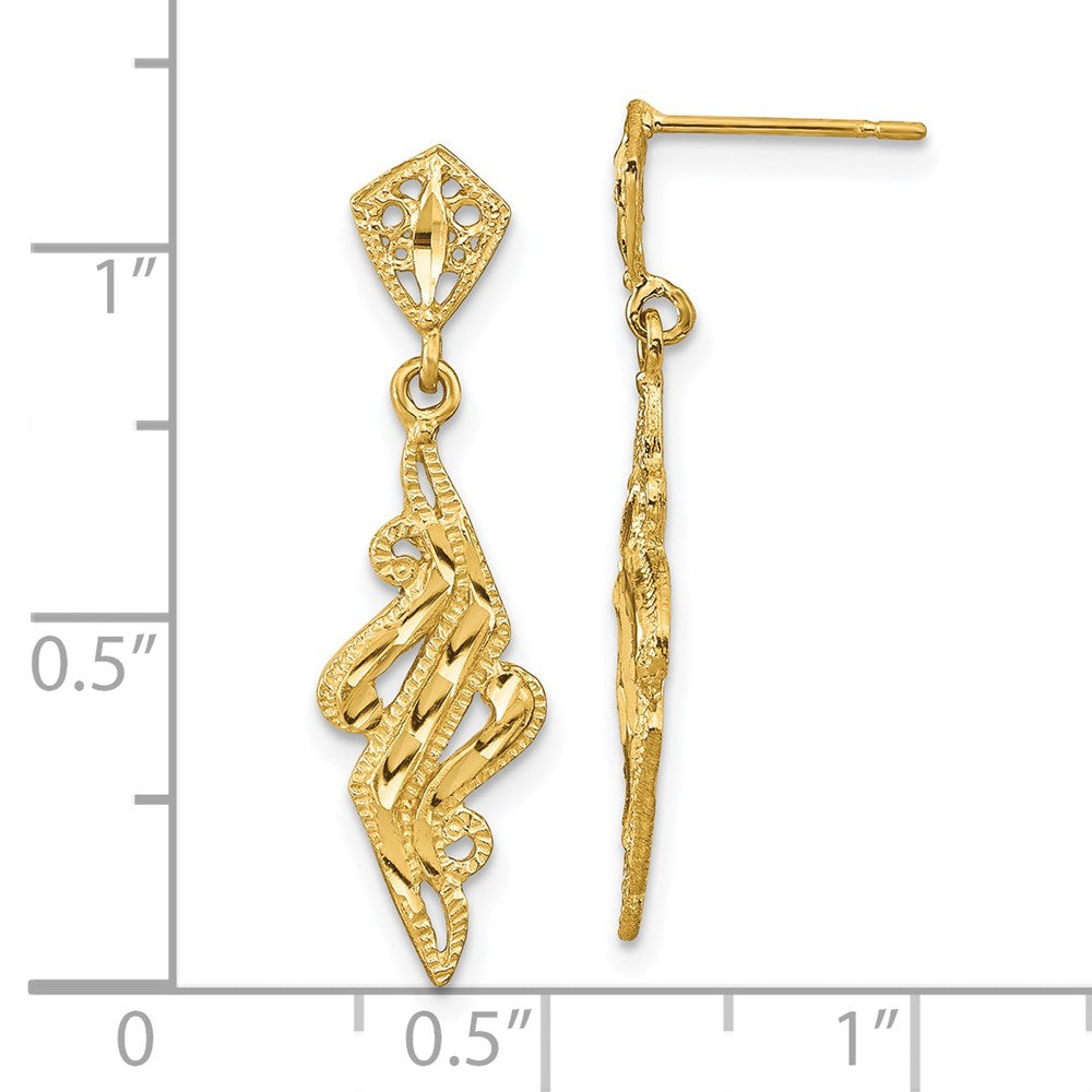 14K Yellow Gold Diamond-cut Fancy Post Dangle Earrings