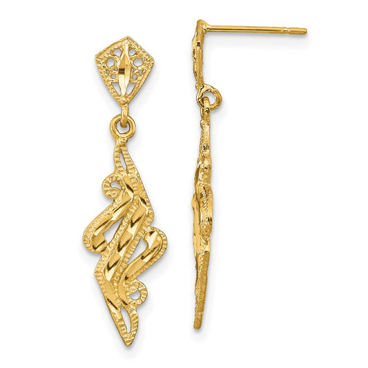 14K Yellow Gold Diamond-cut Fancy Post Dangle Earrings