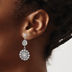 14K White Gold Diamond-cut Sunflower Style Double Drop Earrings