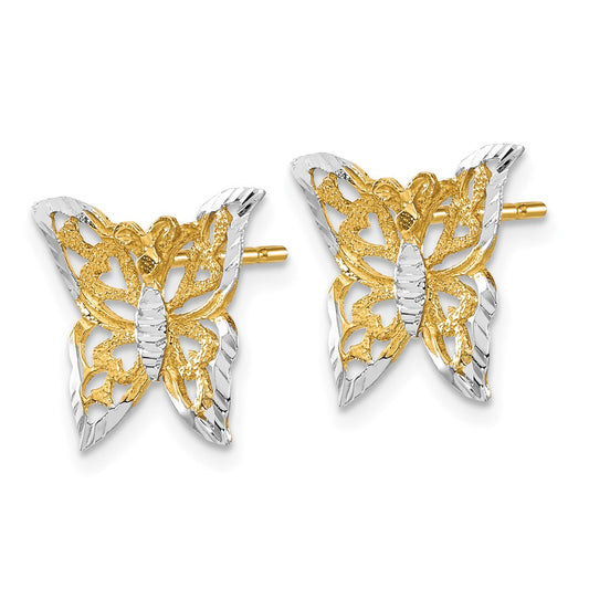 14K Two-Tone Gold Butterfly Post Earrings