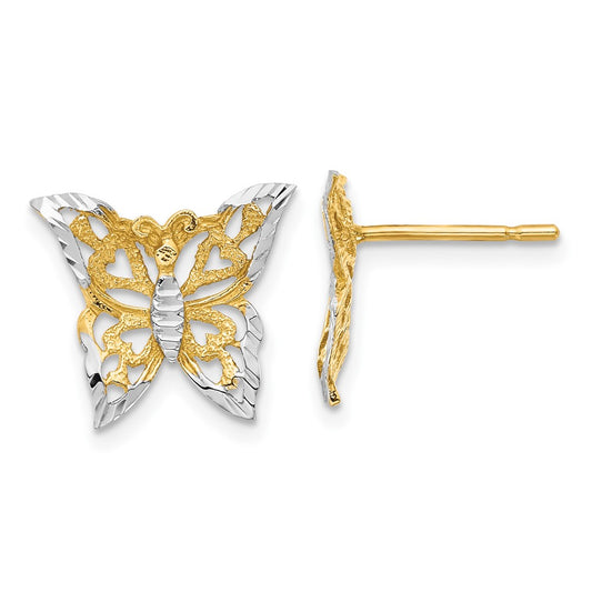 14K Two-Tone Gold Butterfly Post Earrings