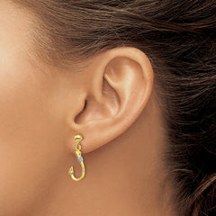 14K Two-Tone Gold 3D Fish Hook with Rope Dangle Earrings